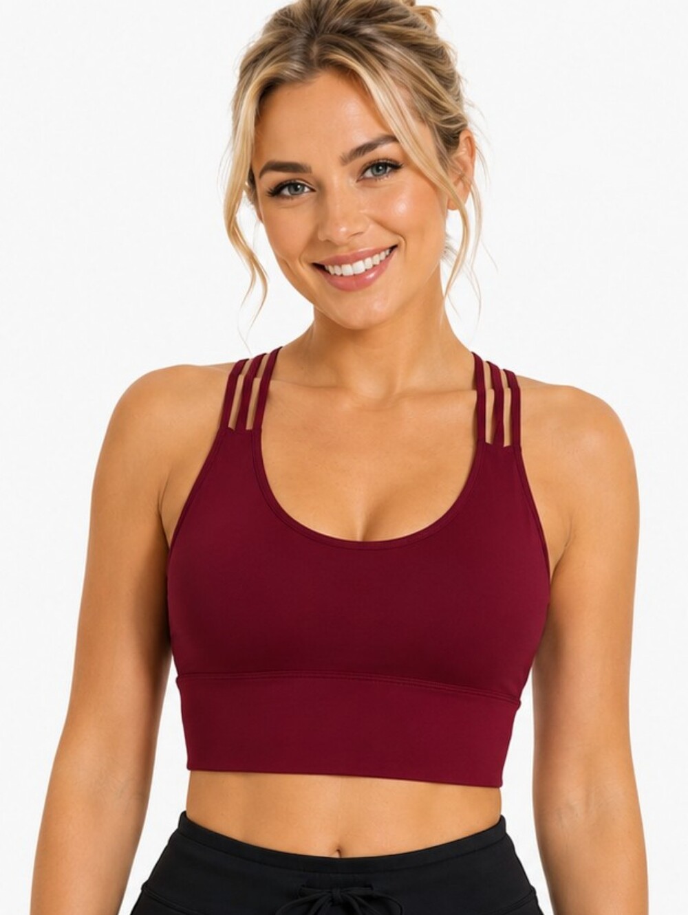 AS ROSE RICH Crisscross Strappy Sports Bra - Burgundy Athletic Top SZ Large NWT